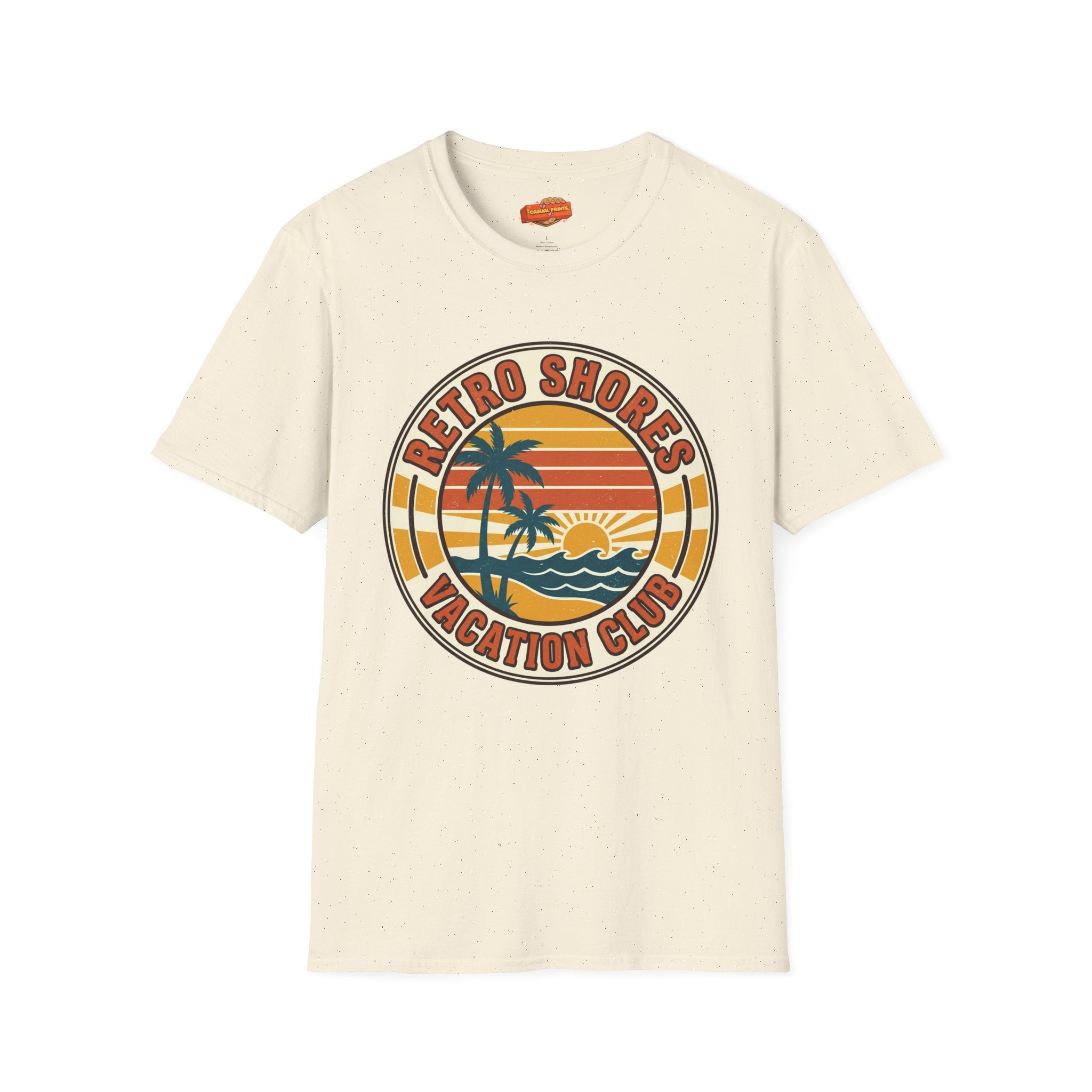 Retro Shores Vacation Club T-Shirt — Vintage Palm Sunset Badge