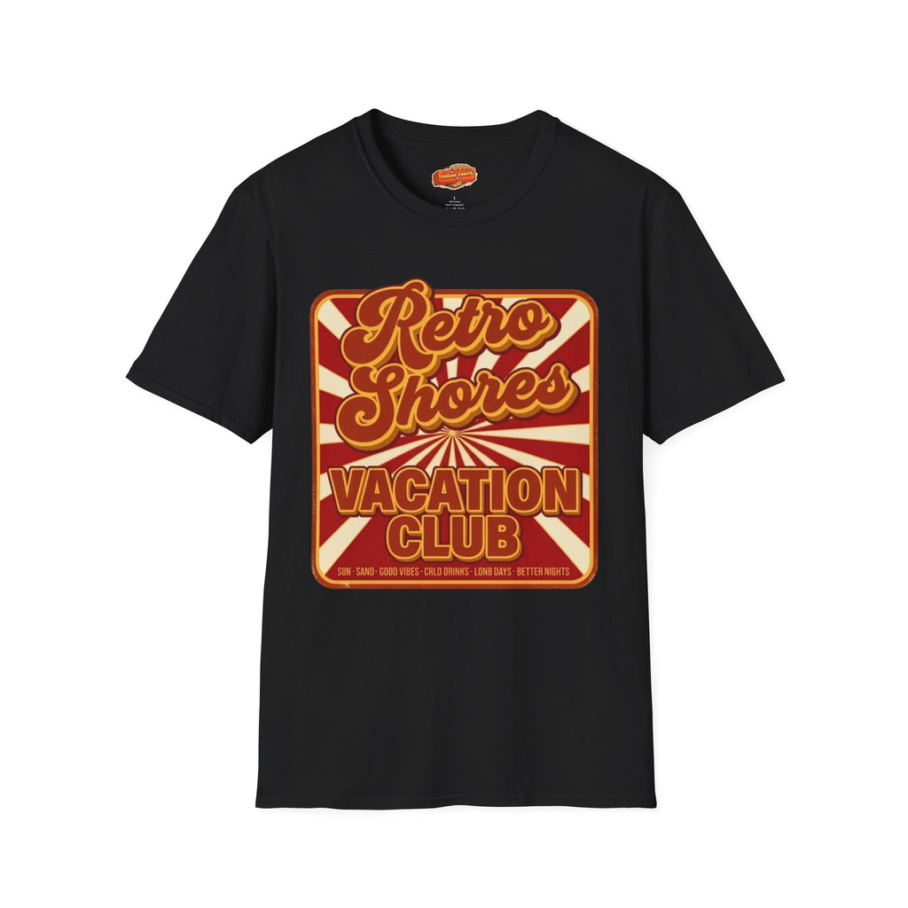 Retro Shores Vacation Club T-Shirt — Vintage Sunburst Badge