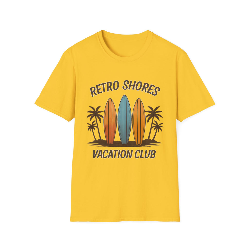 Retro Shores Vacation Club T-Shirt — Vintage Surfboard