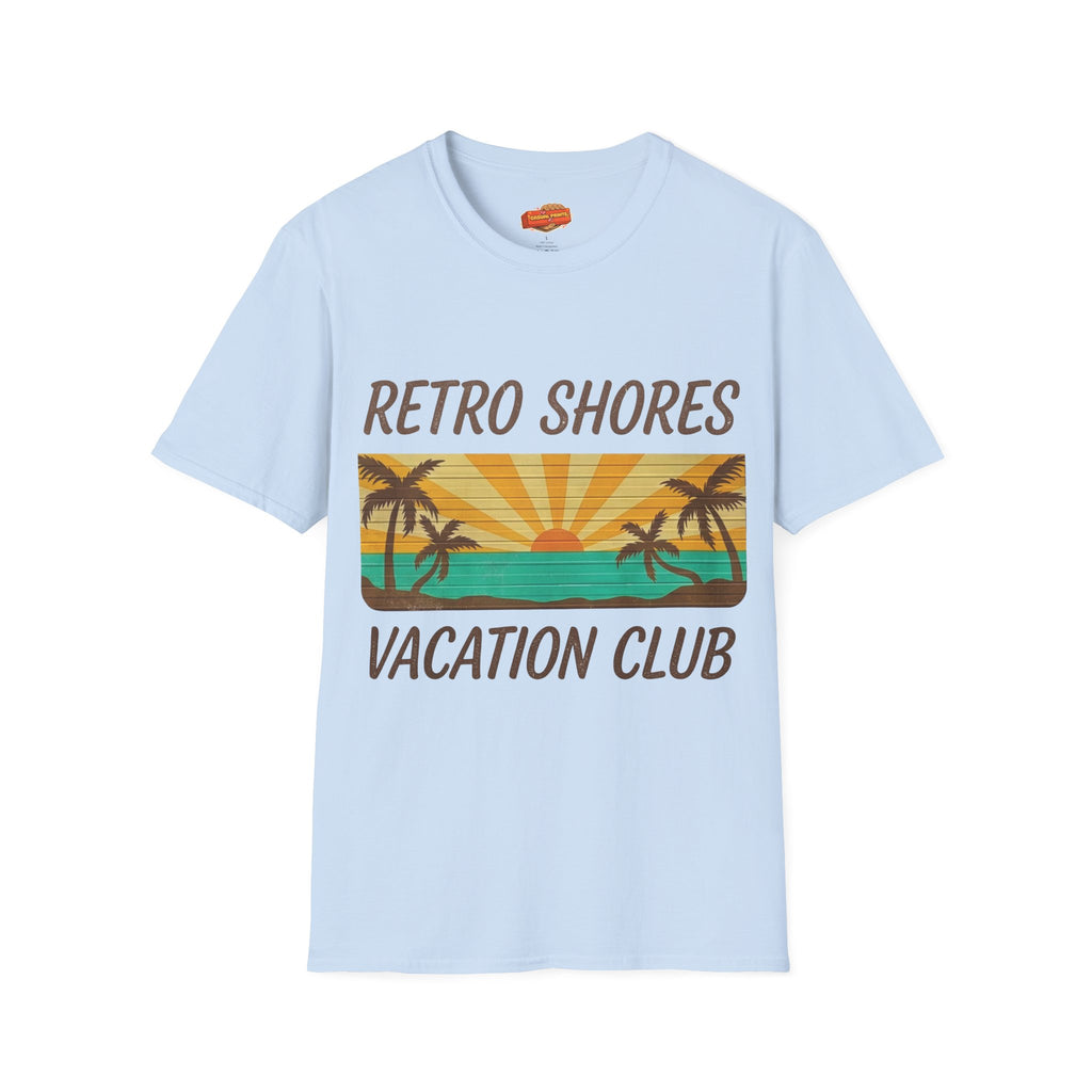 Retro Shores Vacation Club T-Shirt — Vintage Sunset Palms