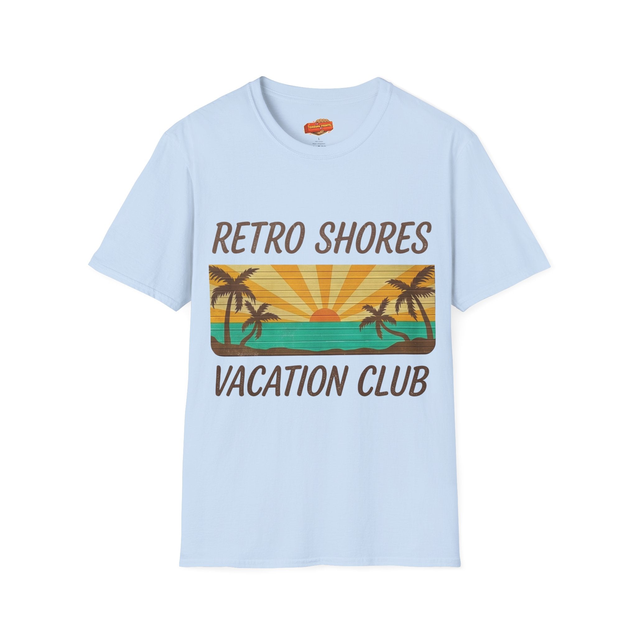 Retro Shores Vacation Club T-Shirt — Vintage Sunset Palms