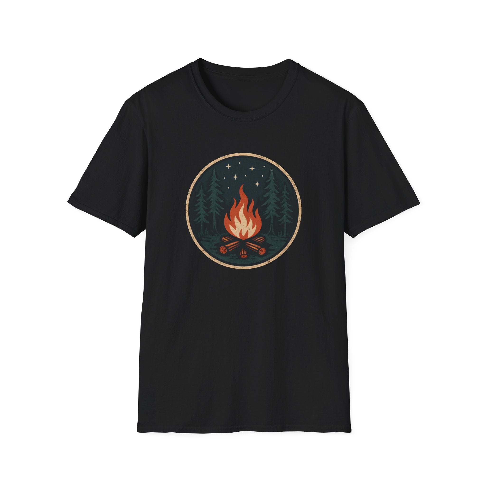 Campfire Night T-Shirt — Retro Forest Bonfire Graphic