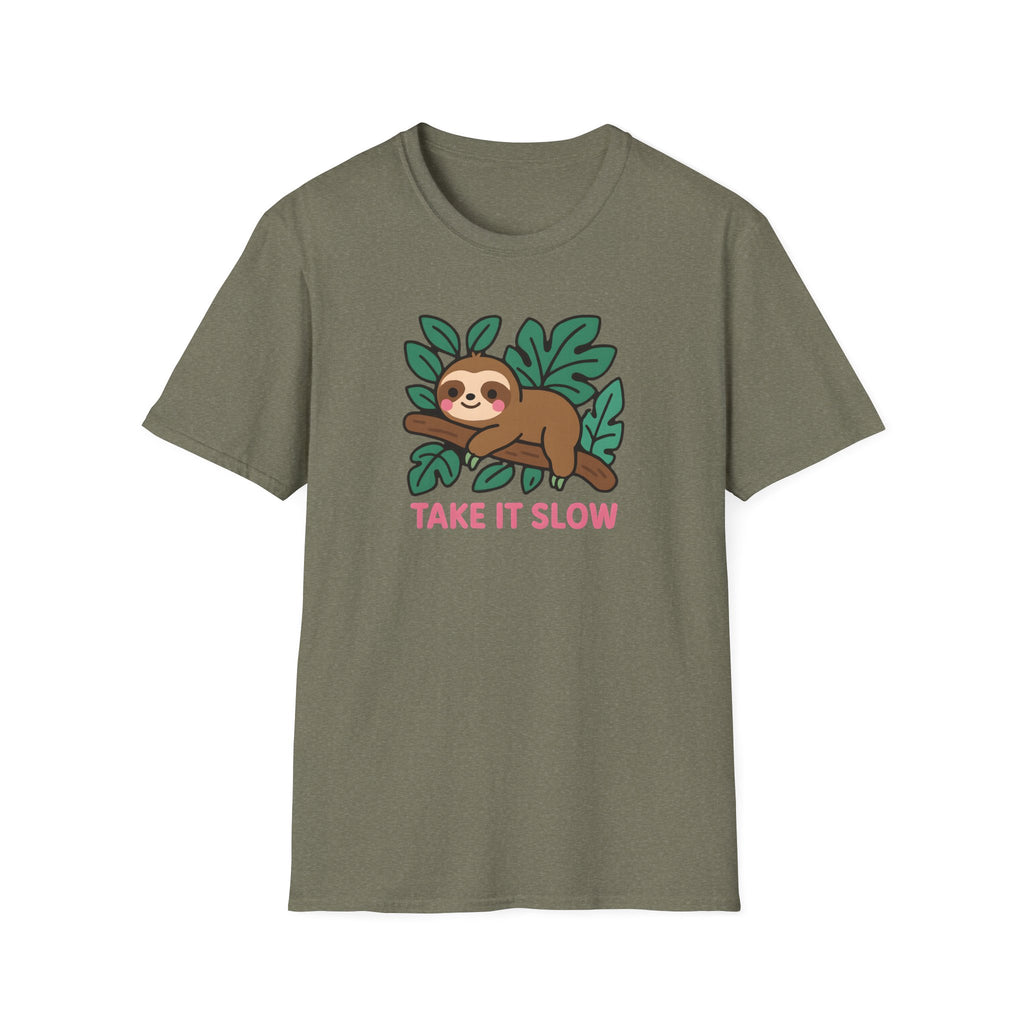 Sloth T-Shirt — Cute "Take It Slow" Relaxed Graphic