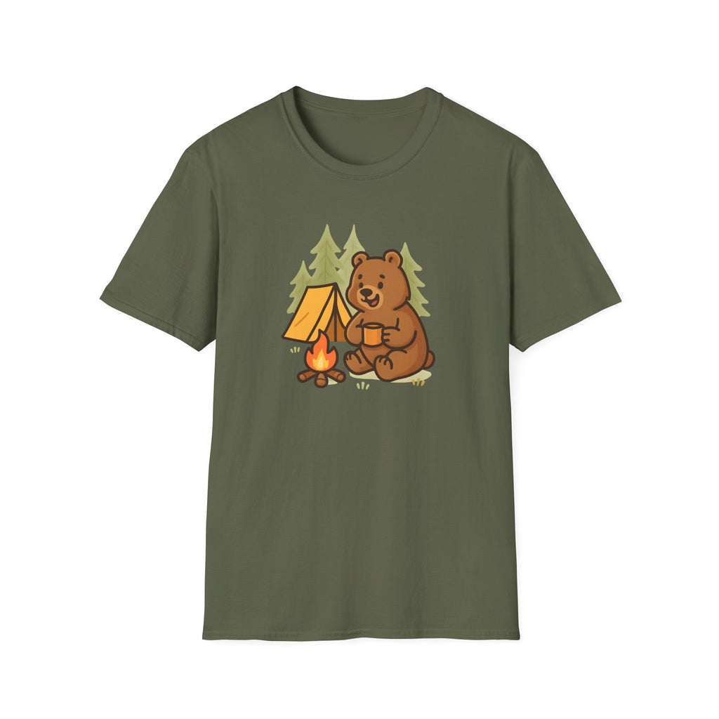 Camping Bear T-Shirt — Cute Campfire & Tent Graphic Tee