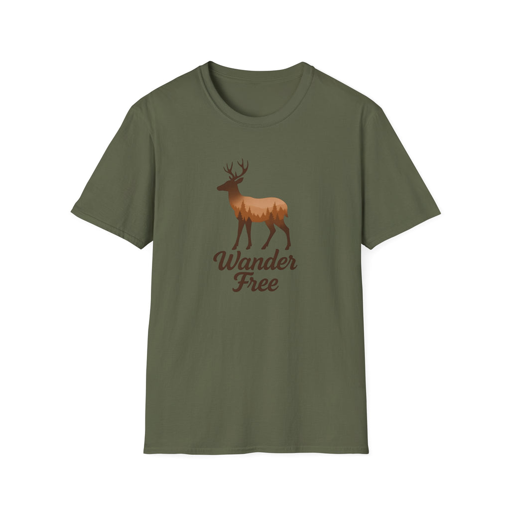 Wander Free Deer T-Shirt — Nature-Inspired Outdoor Graphic