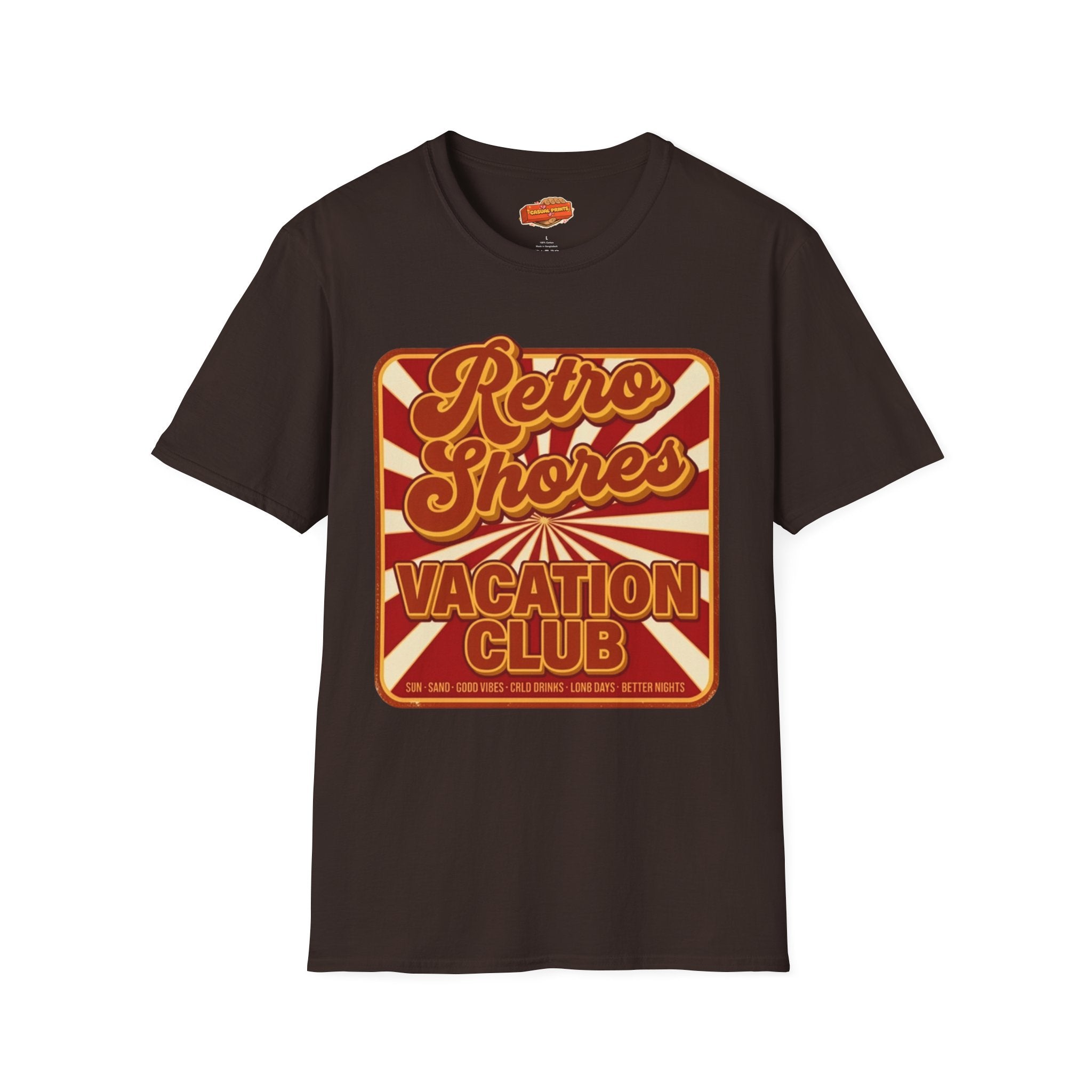 Retro Shores Vacation Club T-Shirt — Vintage Sunburst Badge