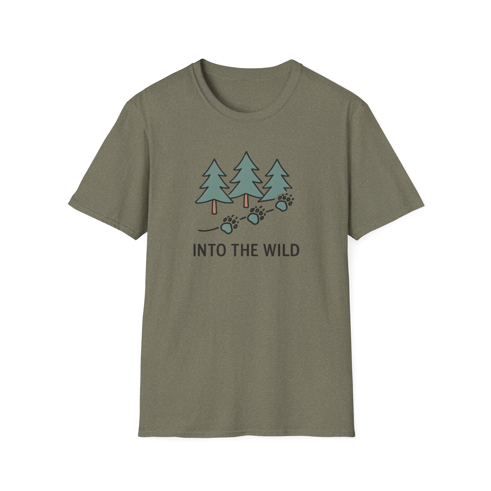 Into The Wild T-Shirt — Pine Trees & Paw Prints Outdoor